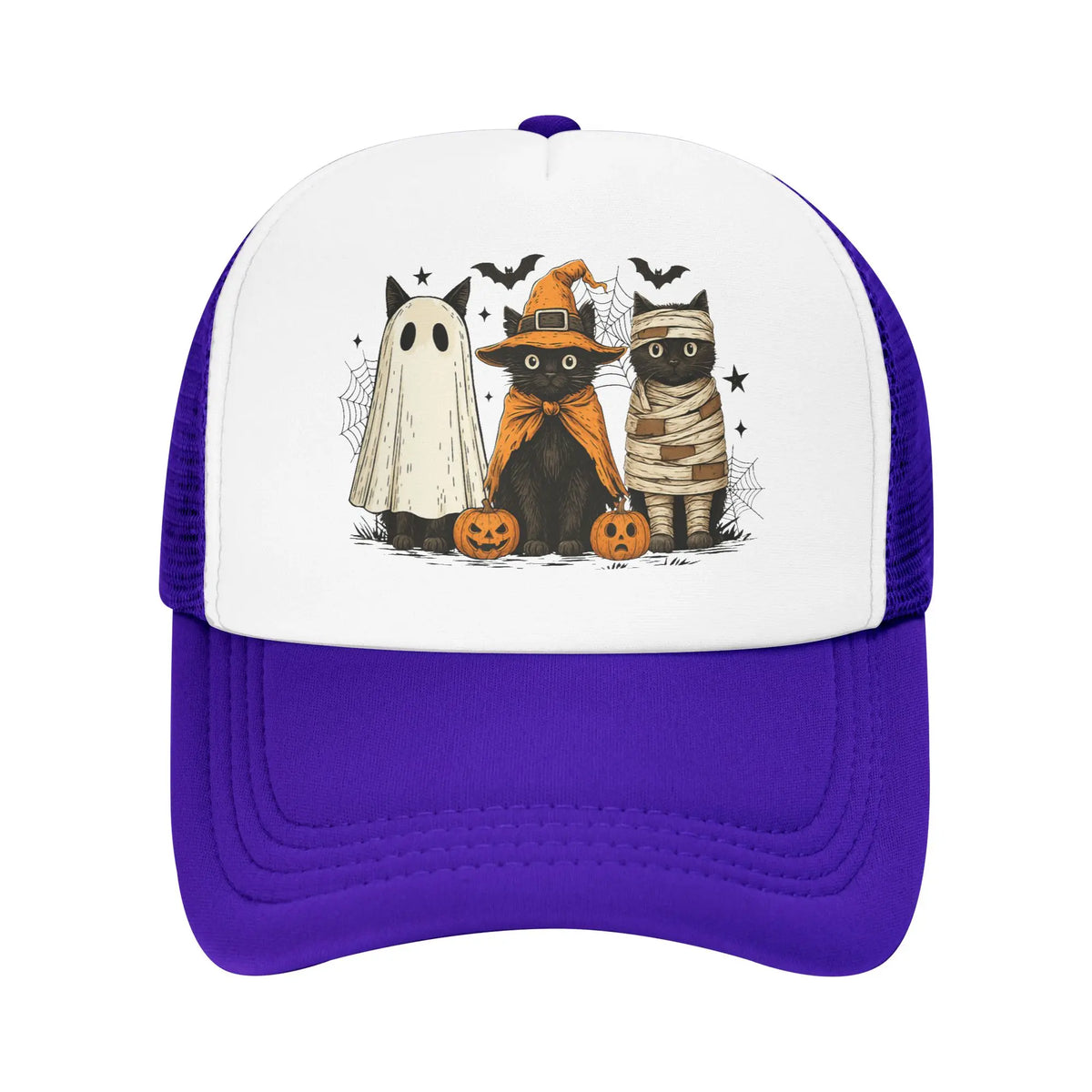 Retro Black Cat Witch Scary Halloween Pumpkin Baseball Cap
