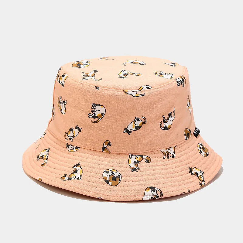 Cotton Cartoon Cat Embroidery Bucket Hat