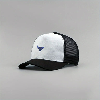 Blue Bull Head Print Unisex Mesh Suede Baseball Hat