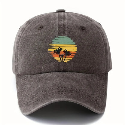 Retro Tropical Sunset Coconut Tree Patterned Baseball Cap