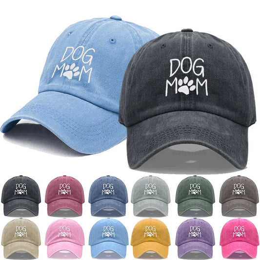Vintage Washed Cotton DoG MOM Embroidery Baseball Cap For Men Women