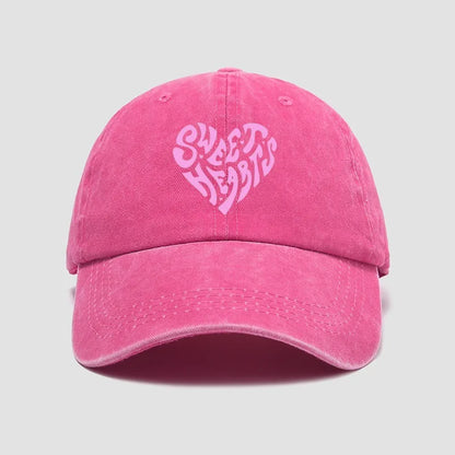 Pink Heart-Shaped Letter Printed Bbaseball Cap, Versatile for Daily Use, Sweet Girl's Hat