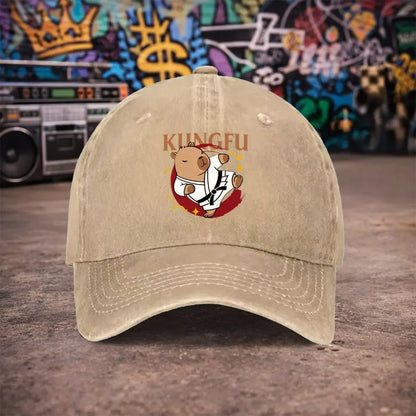 Kung Fu Capybara Washed Baseball Cap