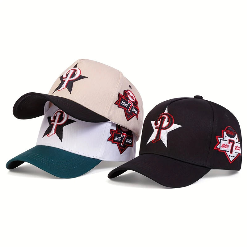 Unisex Five Pointed Star P Letter Embroidery Side 7 Baseball Caps