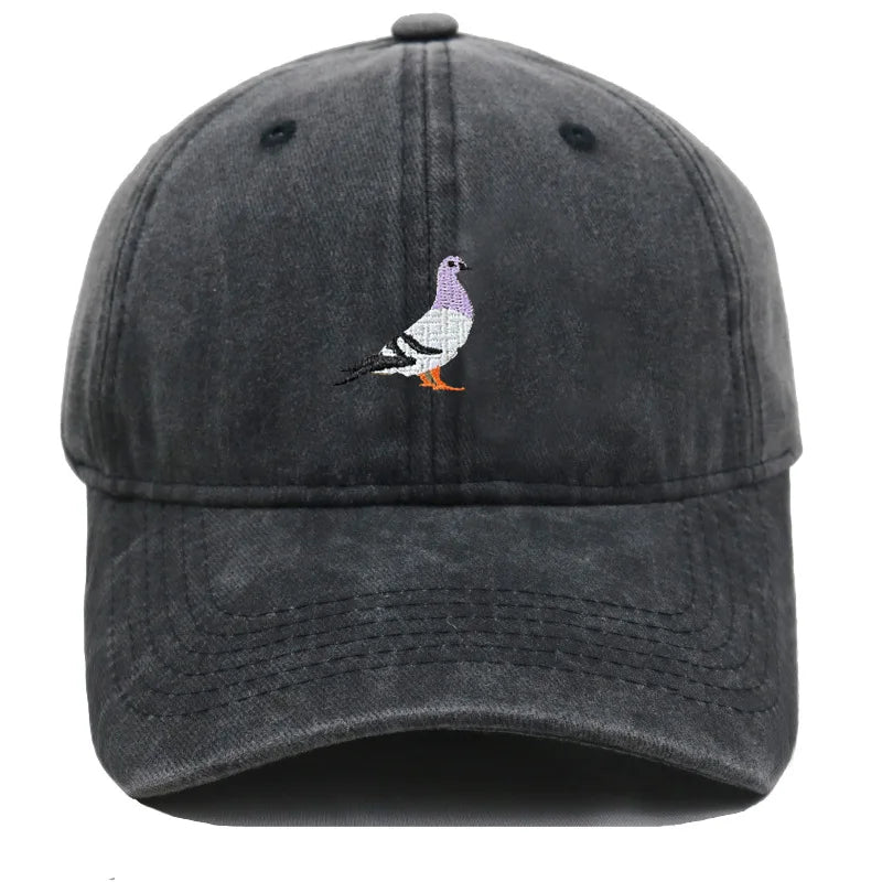 Vintage Washed Pigeon Bird Embroidery Baseball Cap