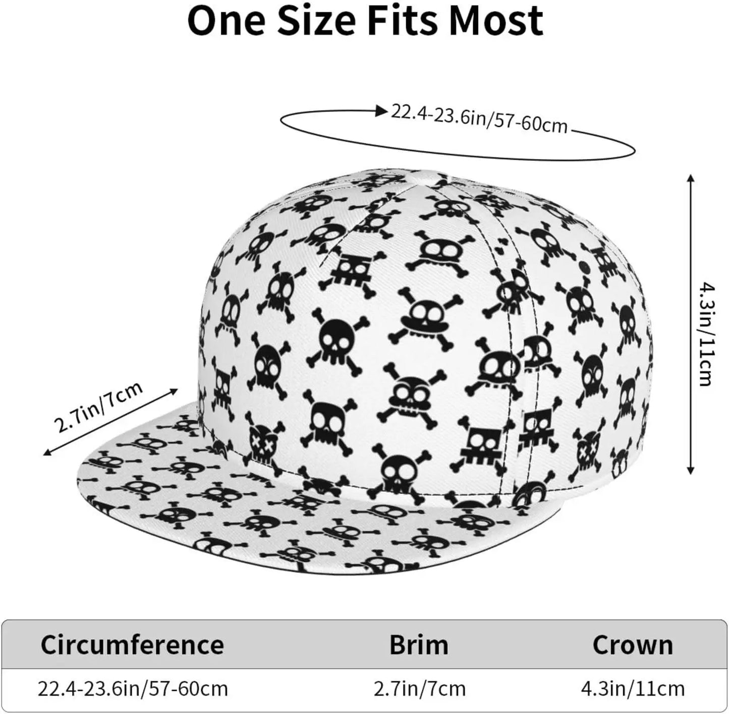 Mens Snapback Cap Cartoon Skull Funny