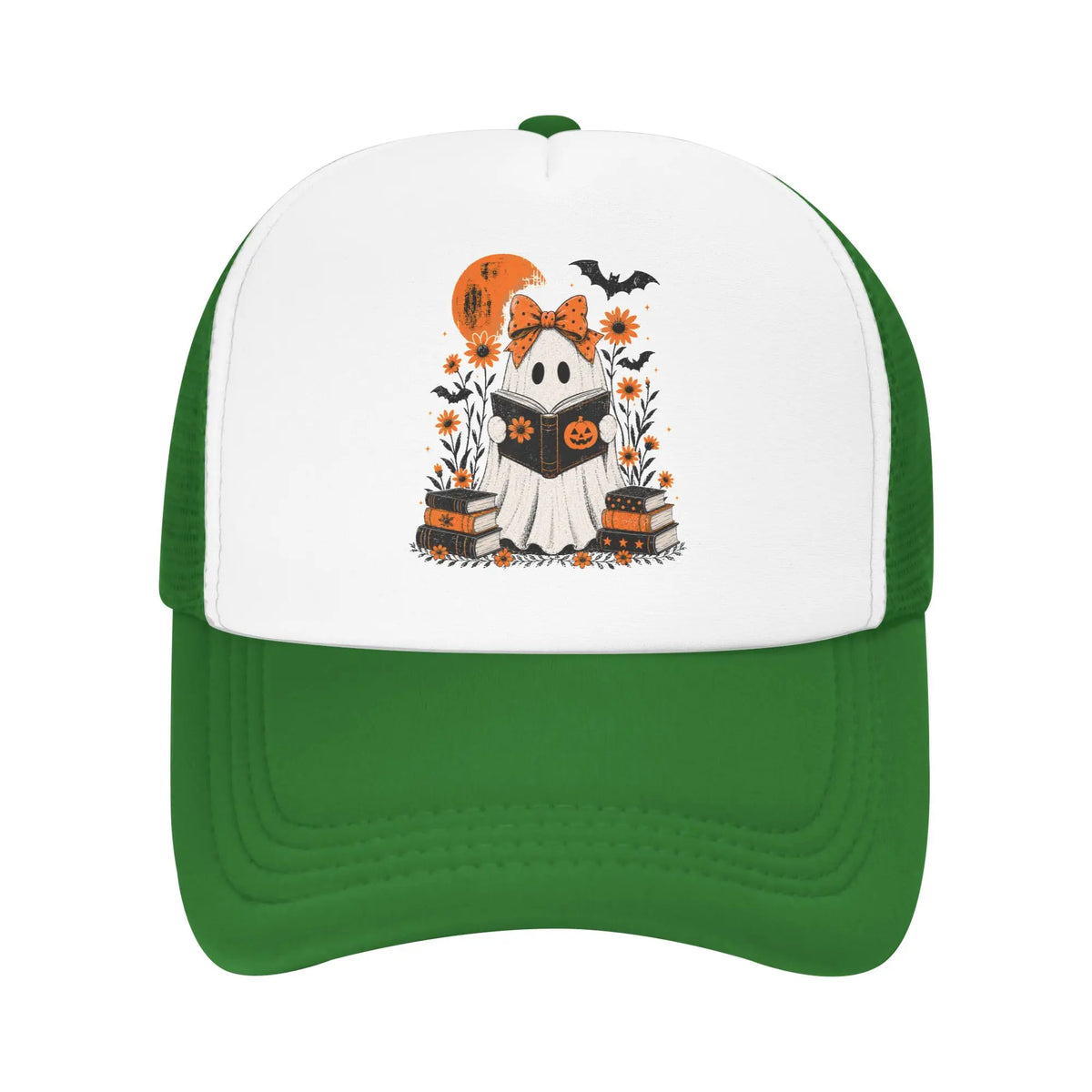 Halloween Ghost Reading Book Mesh Baseball Caps