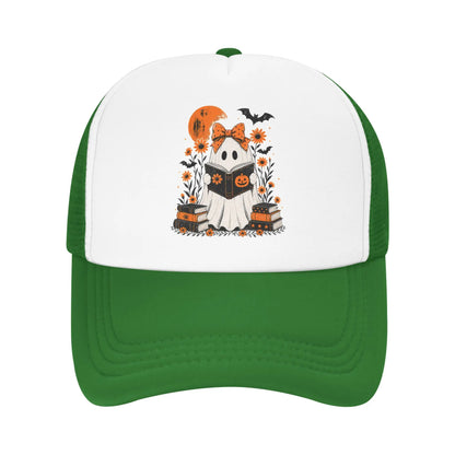 Halloween Ghost Reading Book Mesh Baseball Caps