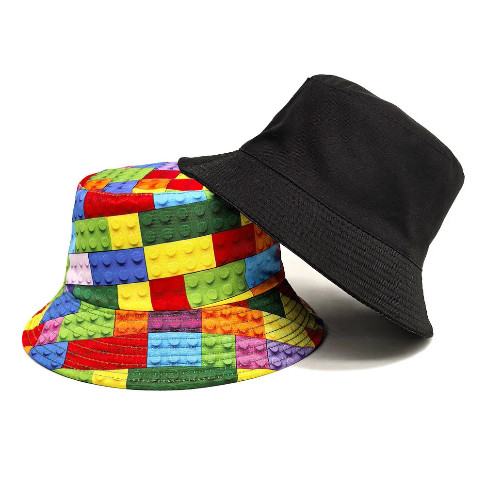 Fashion Blocks Pattern Panama Bucket Hats