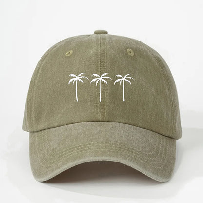 Printed Three Coconut Tree Washed Baseball Hat