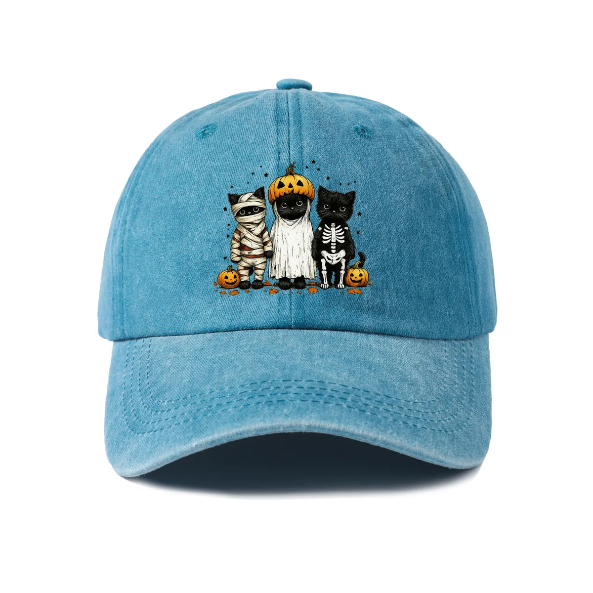 Halloween Mummy Ghost and Cats Baseball Cap