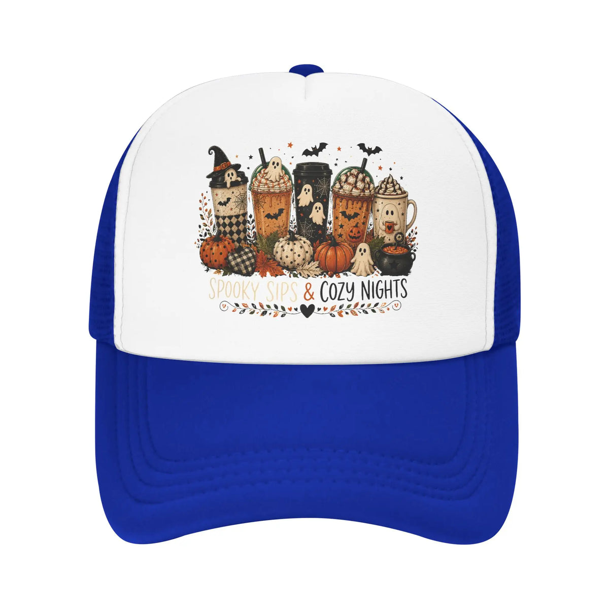 Unisex Coffee Ghost Spooky Fall Trucker Hats Mesh Baseball Cap