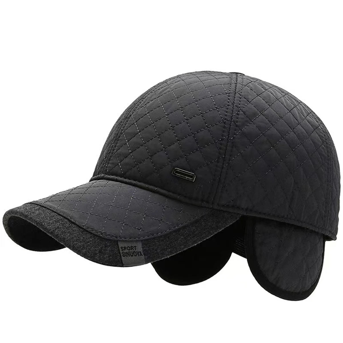 Unisex Square Label Grid Baseball Caps With Ear Thick Winter Thicken Hats Outdoor