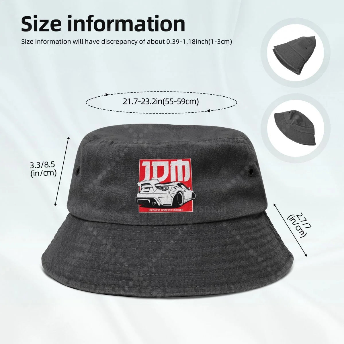 JDM Car Unisex Cotton Bucket Hats Adjustable Outdoor Sun Hat For Beach Travel