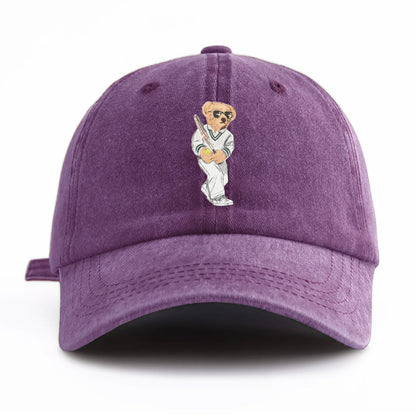 Baseball Bear Print Washed Baseball Cap