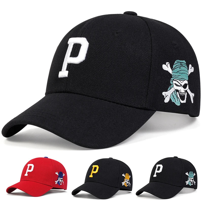 P Letter Side Pirate Embroidery Baseball Cap Men Women Trucker Caps