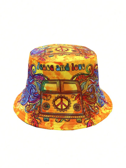 Casual Summer "Peace Love" Print Vacation Bucket Hat