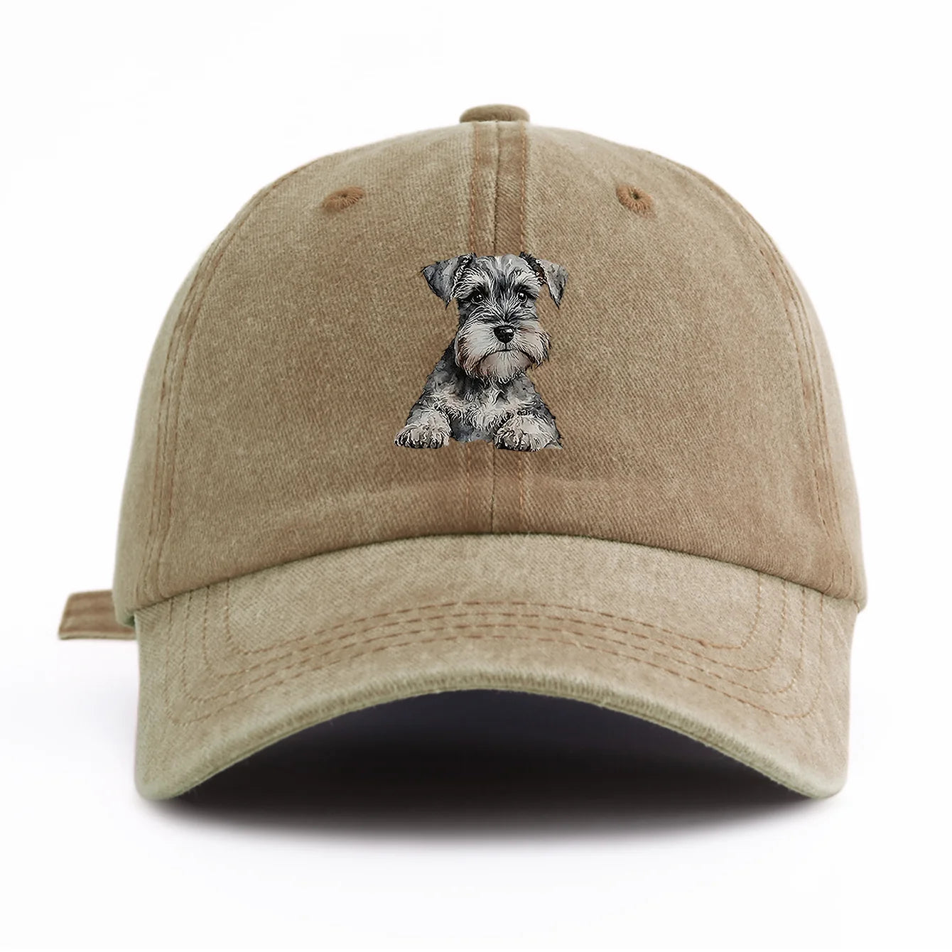 Schnauzer Print Washed Baseball Cap For Adults