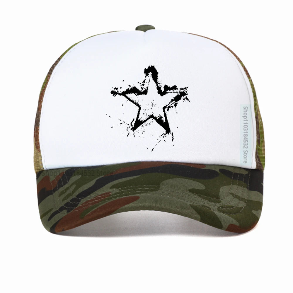 Summer Men Creative Pentagram Printed Mesh Baseball Cap