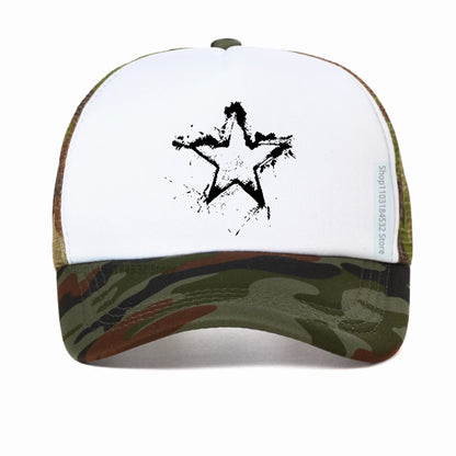 Summer Men Creative Pentagram Printed Mesh Baseball Cap