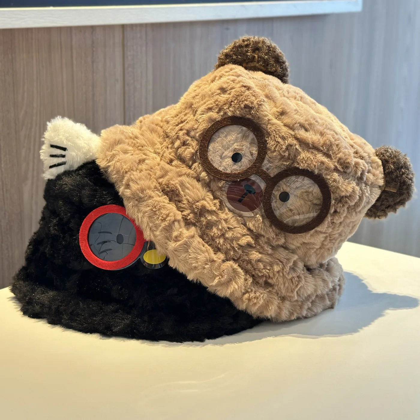 Cute Glasses Cartoon Plush Fisherman Hat Autumn Winter Warm Windproof Bucket Hats