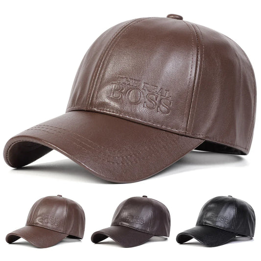 Unisex THE REAL BOSS Imprint PU Leather Baseball Cap