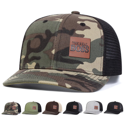 Unisex THE REAL BOSS Letter Brown Leather Label Baseball Caps Snapback Caps Sunscreen Hat