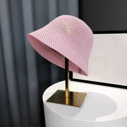 Women Bucket Hat Summer Hollow Out Thin Breathable Sun Hat Female Beach Panama Cap