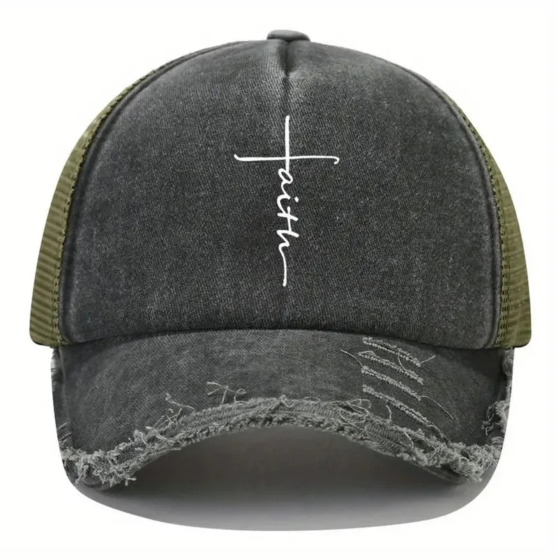 Sponge Washed Cotton Faith Print Baseball Cap Tourism Leisur