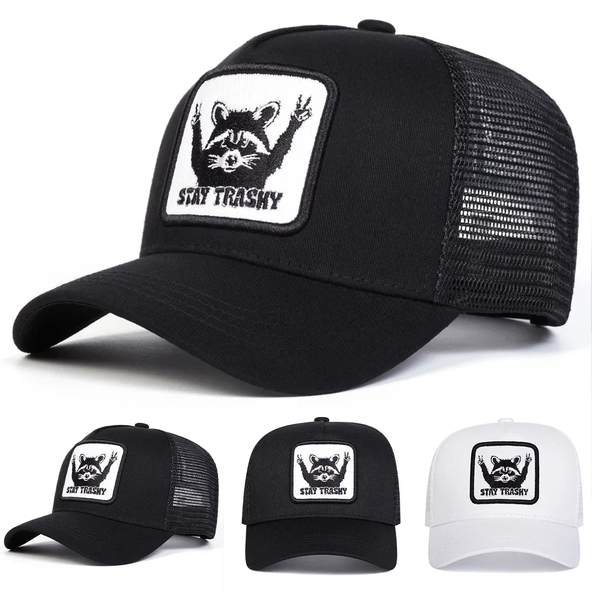 Unisex STAY TRASHY Raccoon Embroidery Baseball Caps