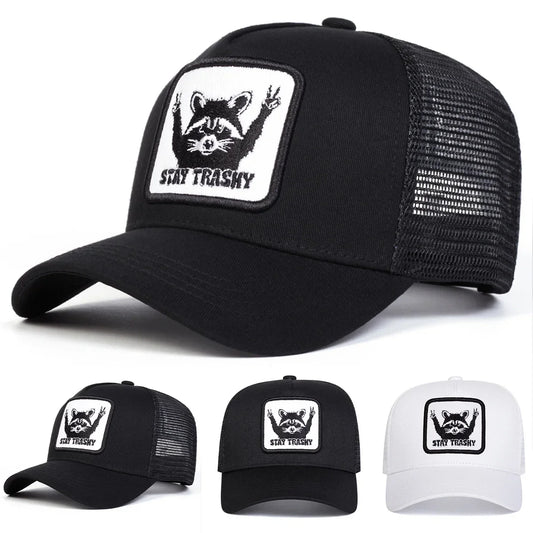 Unisex STAY TRASHY Raccoon Embroidery Baseball Caps