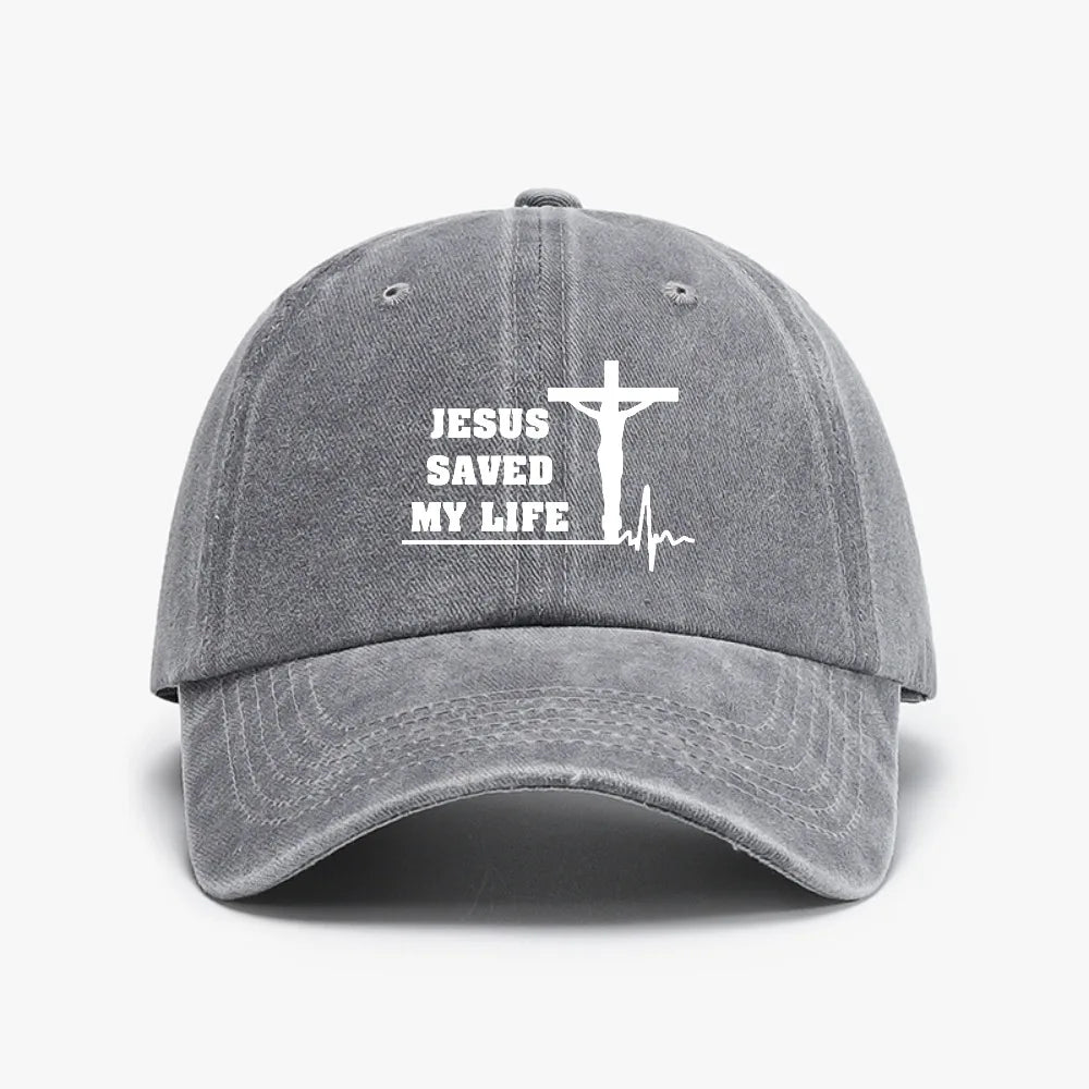Jesus Saved My Life Hat Christian Washed Denim Baseball Cap
