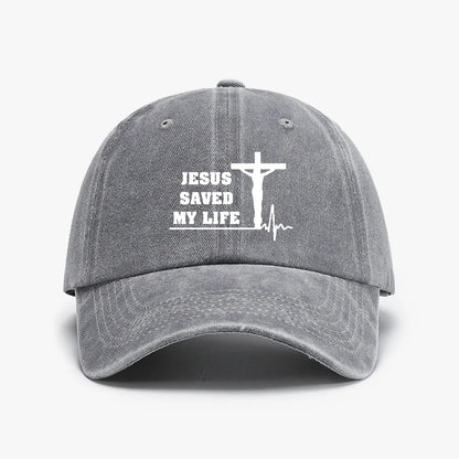 Jesus Saved My Life Hat Christian Washed Denim Baseball Cap