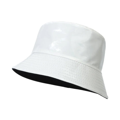 Fashion Shiny Hip-Hop Bucket Hat For Women Men PU Leather Waterproof Panama Cap
