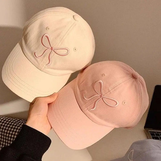 Bow Baseball Cap Embroidered Sweet Cute Soft