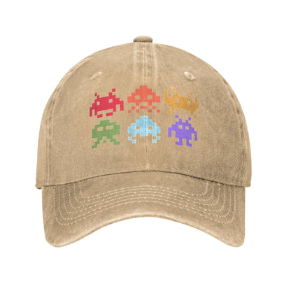 Casual Space Invaders Pixel Art Rainbow Aliens Baseball Caps
