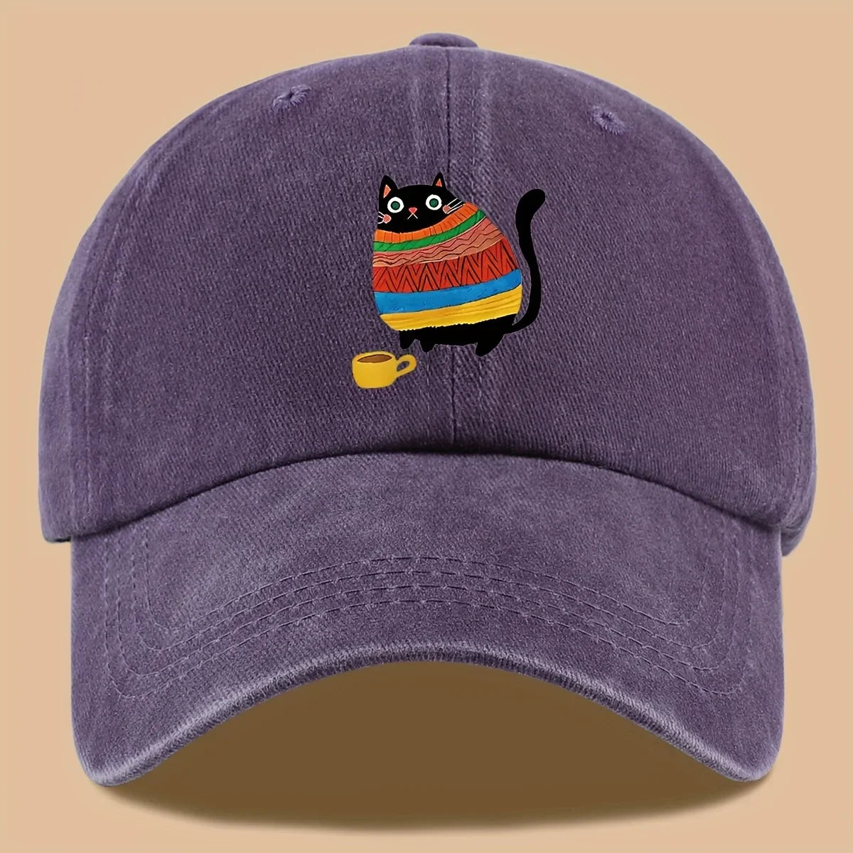 Cat Print Trucker Hat Vintage Washed Baseball Cap