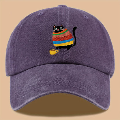 Cat Print Trucker Hat Vintage Washed Baseball Cap