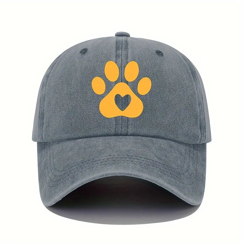 Retro Bear Paw And Heart-Shaped Printed Baseball Cap