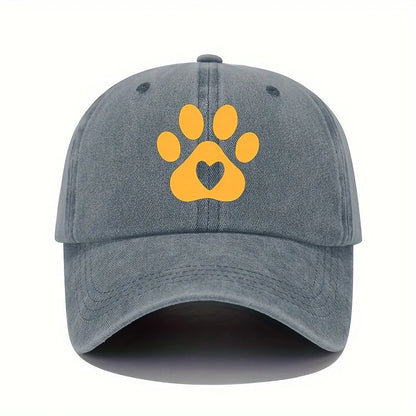 Retro Bear Paw And Heart-Shaped Printed Baseball Cap