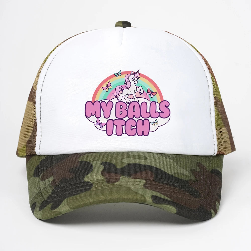 My Balls Itch Ironic Unicorn Rainbow Offensive Baseball Cap