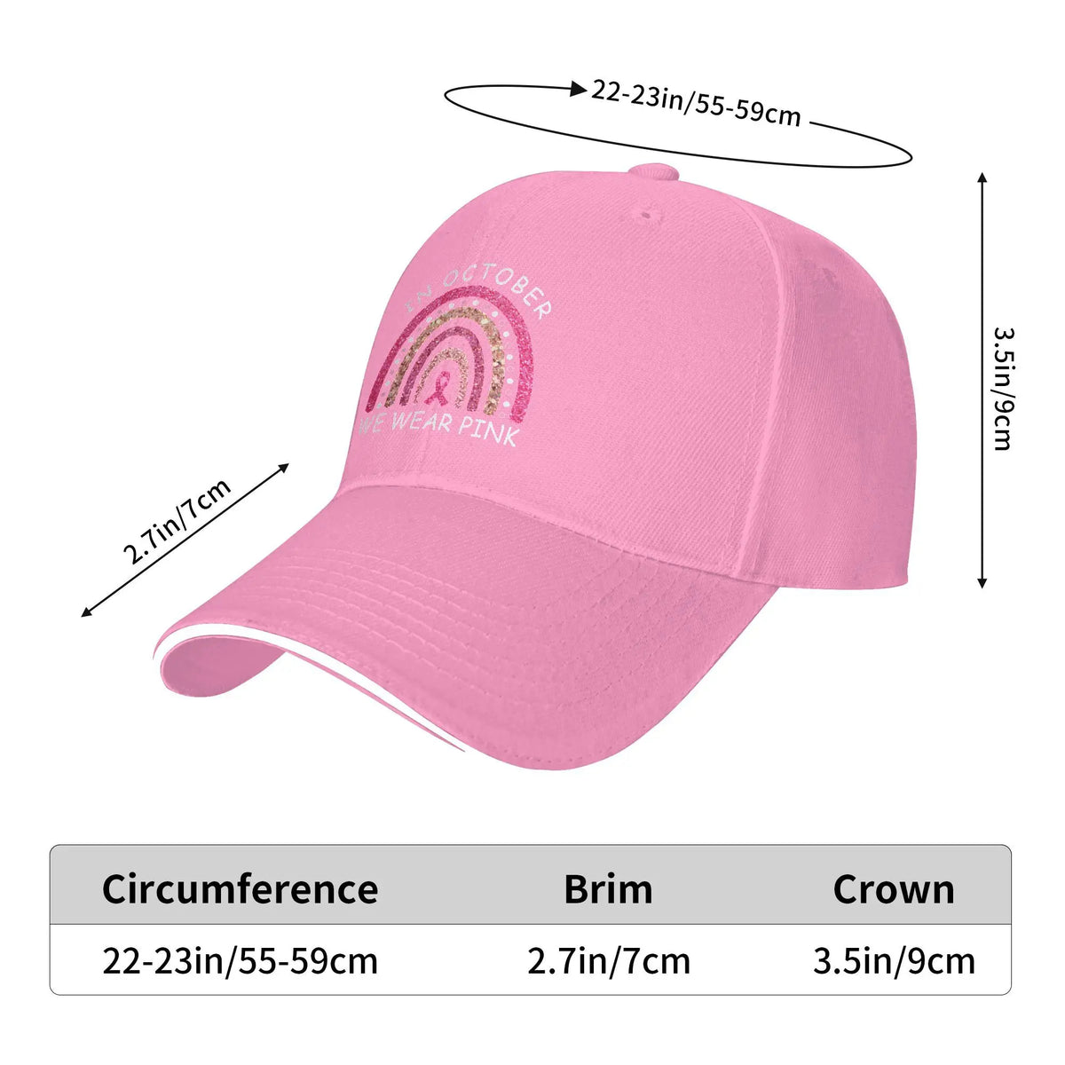 October We Wear Pink Rainbow Breast Cancer Awareness Ribbon Sandwich Cap Baseball Cap