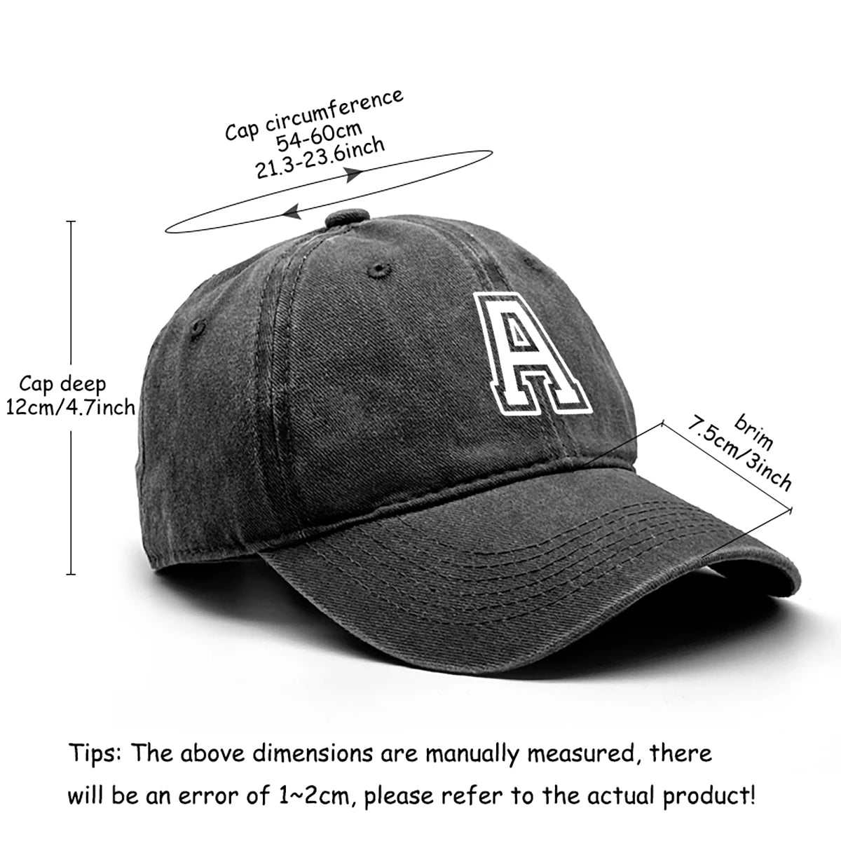 Initial Letter A-Z Print Baseball Cap For Men Women