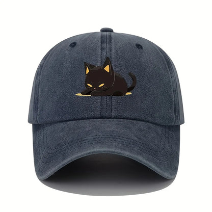 Retro Style Black Cat Printed Baseball Cap With Adjustable Sun Protection