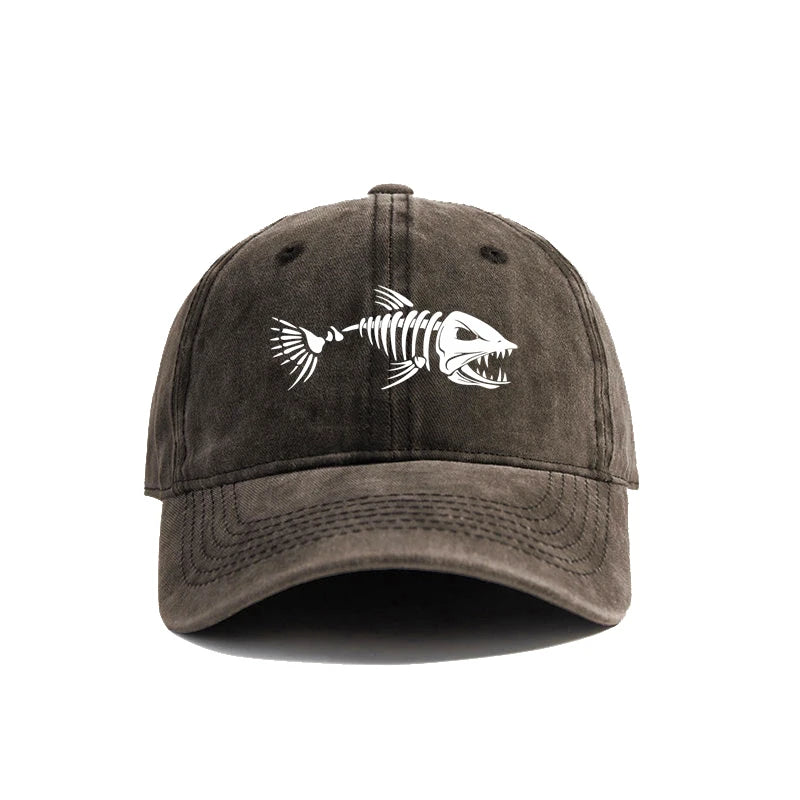 Fish Bone And Fish Bone Printed Baseball Caps