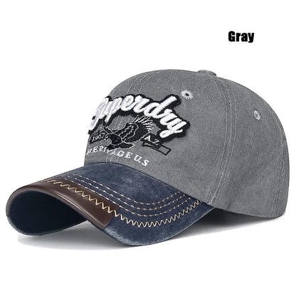 New Unisex Washed Cotton Embroidered Eagle Baseball Cap American Retro Contrast