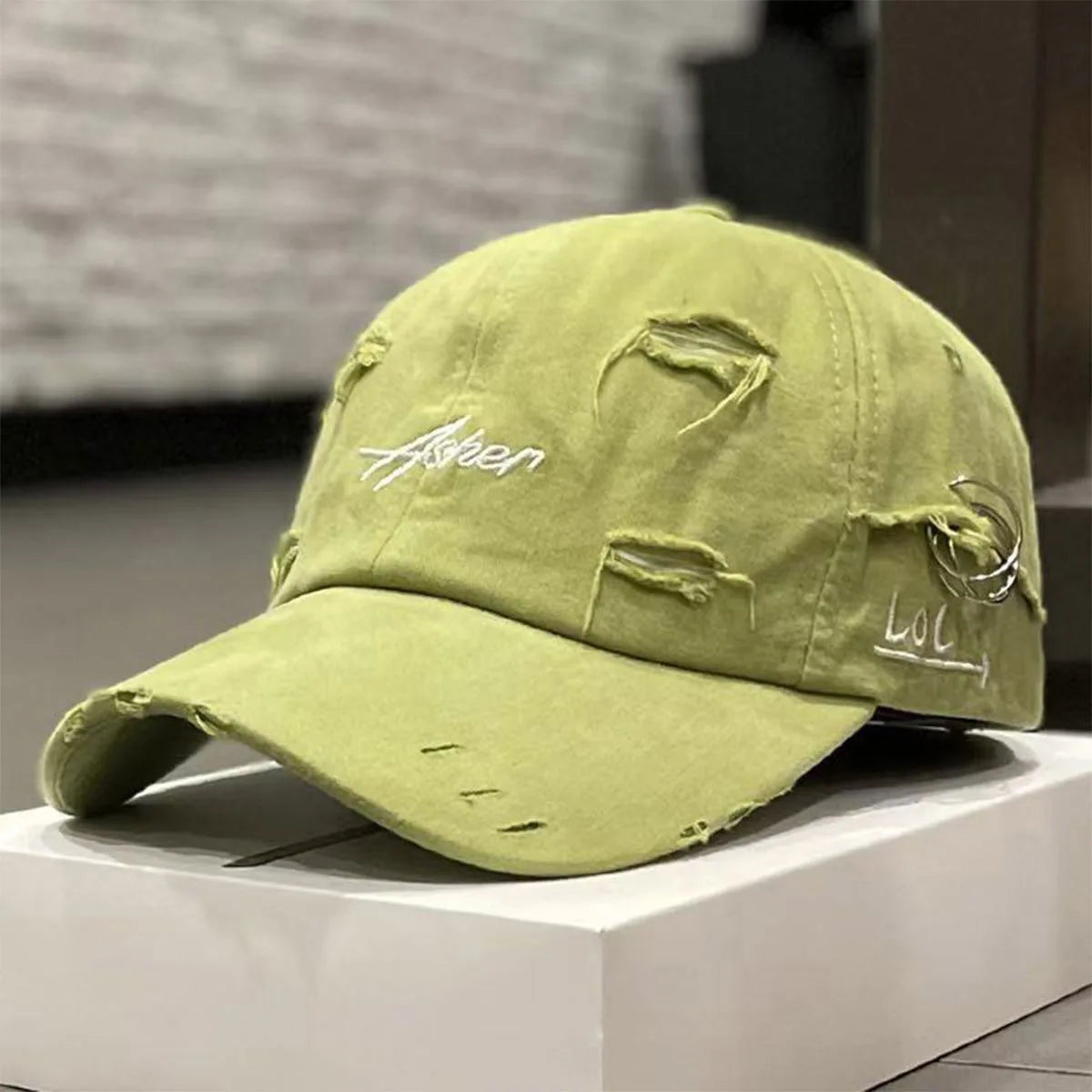 Unisex Asher Embroidery Hole Iron Ring Baseball Caps