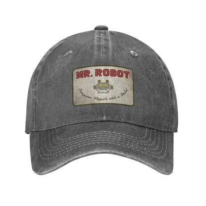 Computer With Sourires Anime Funny Mr Robot Custom Retro Cowboy Washed Baseball Caps For Men