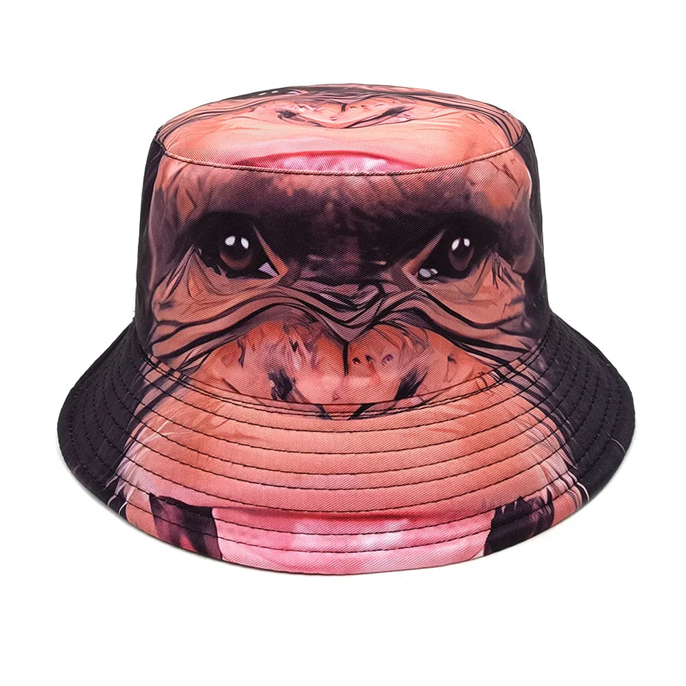 Double-sided Yellow Duck Print Pattern Panama Summer Sunscreen Fisherman Cap Bucket Hat