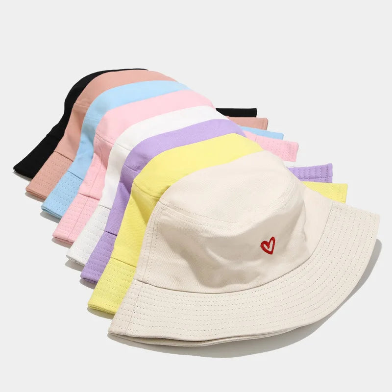 Love Embroidery Cotton Bucket Hat For Men And Women Beach